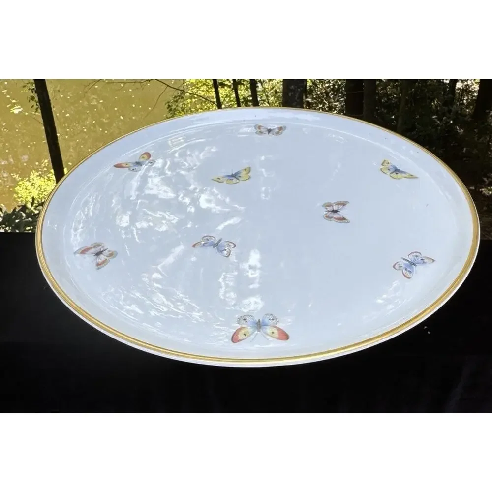 Tharaud Limoges Porcelain White Butterfly Cake Plate Rare! -8/25